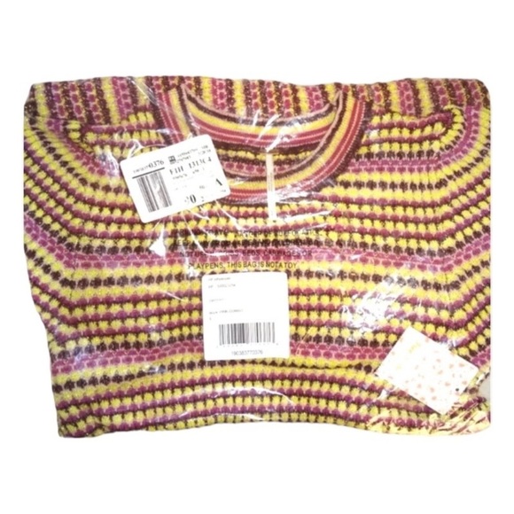 Free People Retro Cool Knit Mini Dress Large 12 Slight Shimmer Crew Neck Pink - Picture 11 of 15